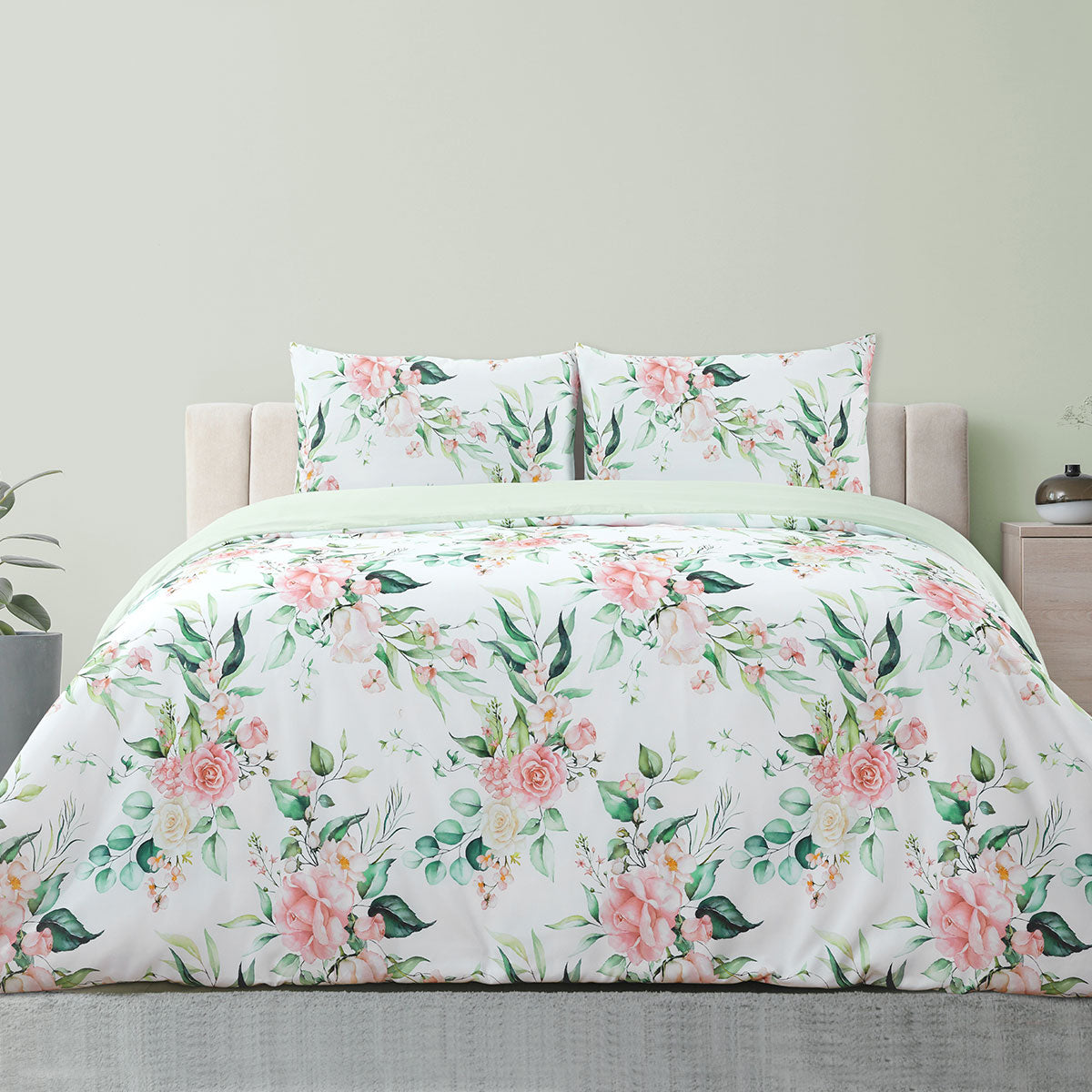 Ardor Rose Whisper Soft Sage Printed Floral Double Quilt Cover Set