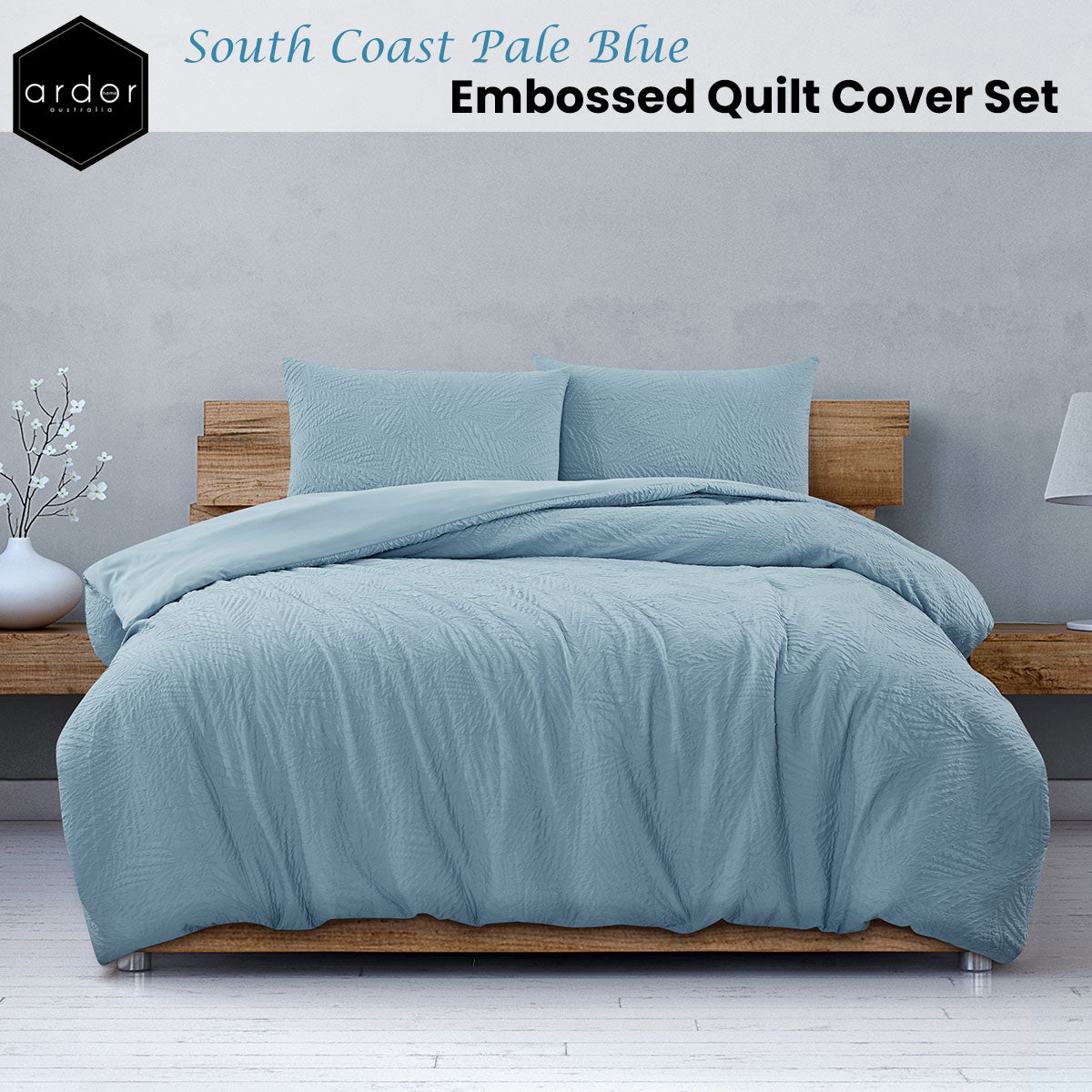 Ardor South Coast Pale Blue Embossed King Quilt Cover Set