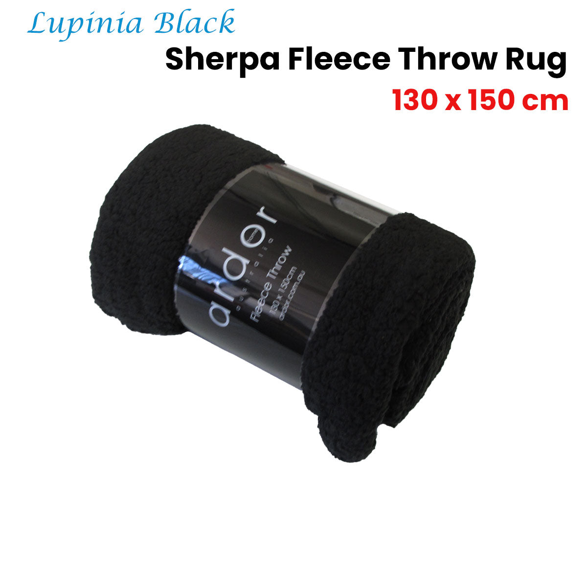 Ardor Lupinia 130 x 150cm Black Sherpa Fleece Throw Rug