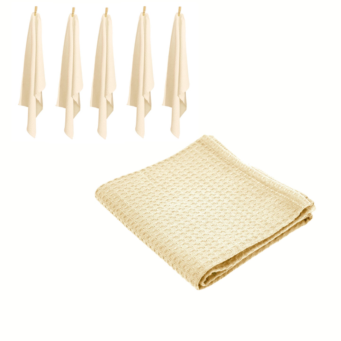 Rans Set of 6 Cotton Waffle Tea Towels 50x70 cm - Natural - BM House & Garden