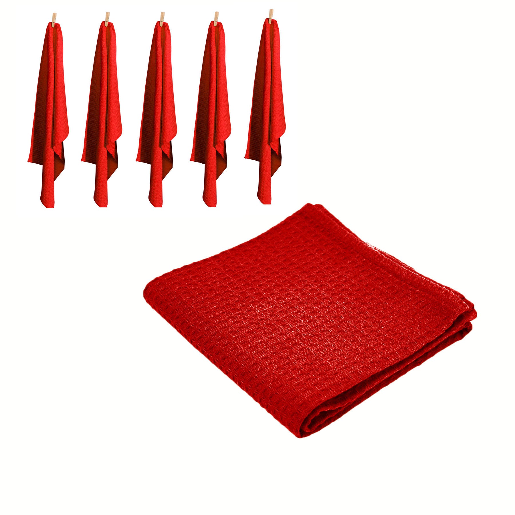 Rans Set of 6 Cotton Waffle Tea Towels 50x70 cm - Red - BM House & Garden