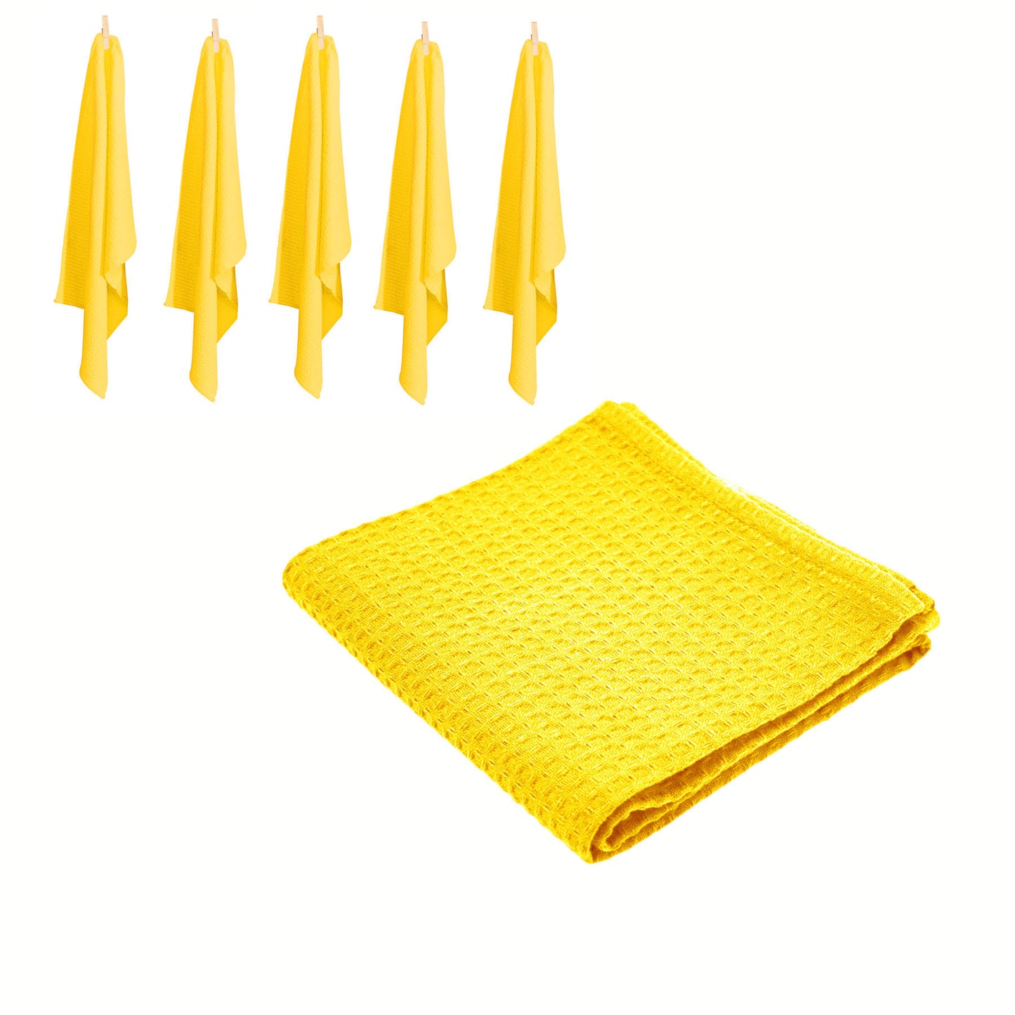 Rans Set of 6 Cotton Waffle Tea Towels 50x70 cm - Yellow - BM House & Garden