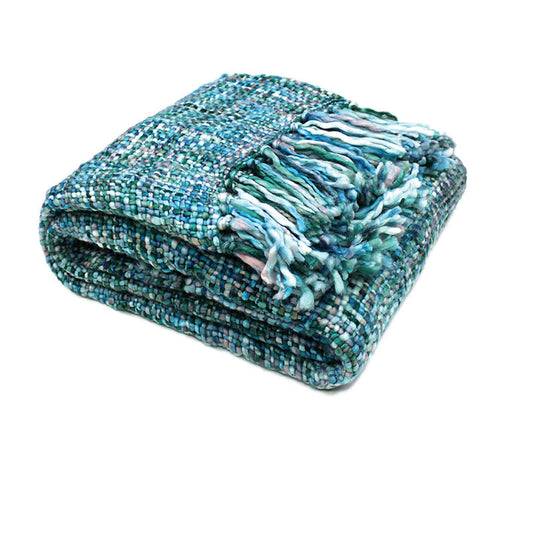 Rans Oslo Knitted Weave Throw 127x152cm - Cool Pool - BM House & Garden