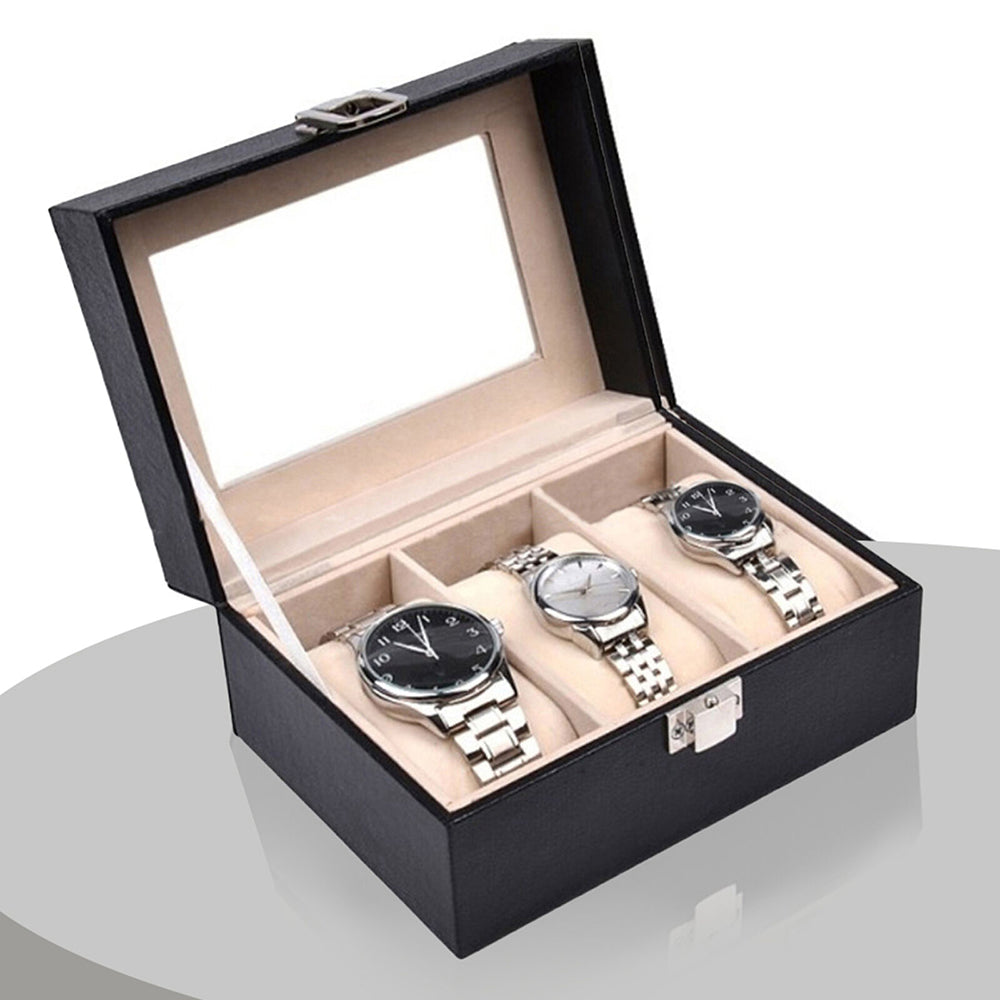 3 Slot Black Leather Watch Case - BM House & Garden