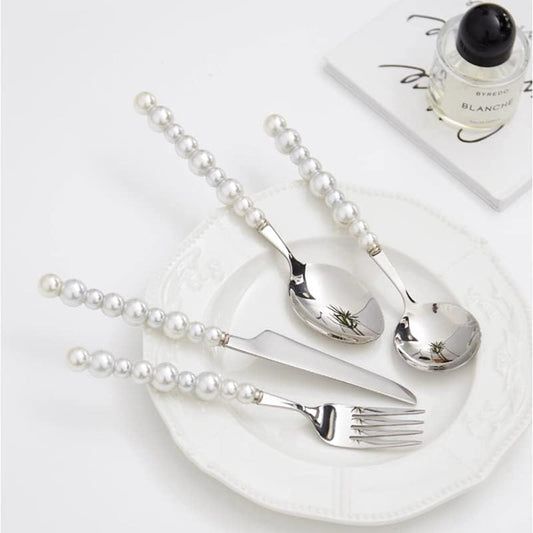 4 Piece Stainless Steel Tableware Set with Pearl Handle - BM House & Garden