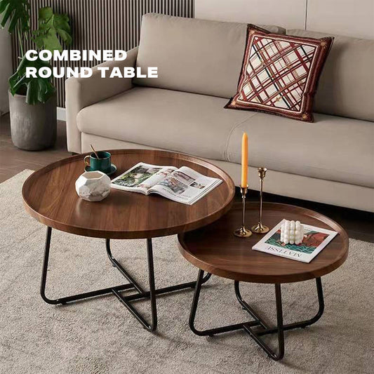 Set of 2 Round Walnut Coffee Table - BM House & Garden