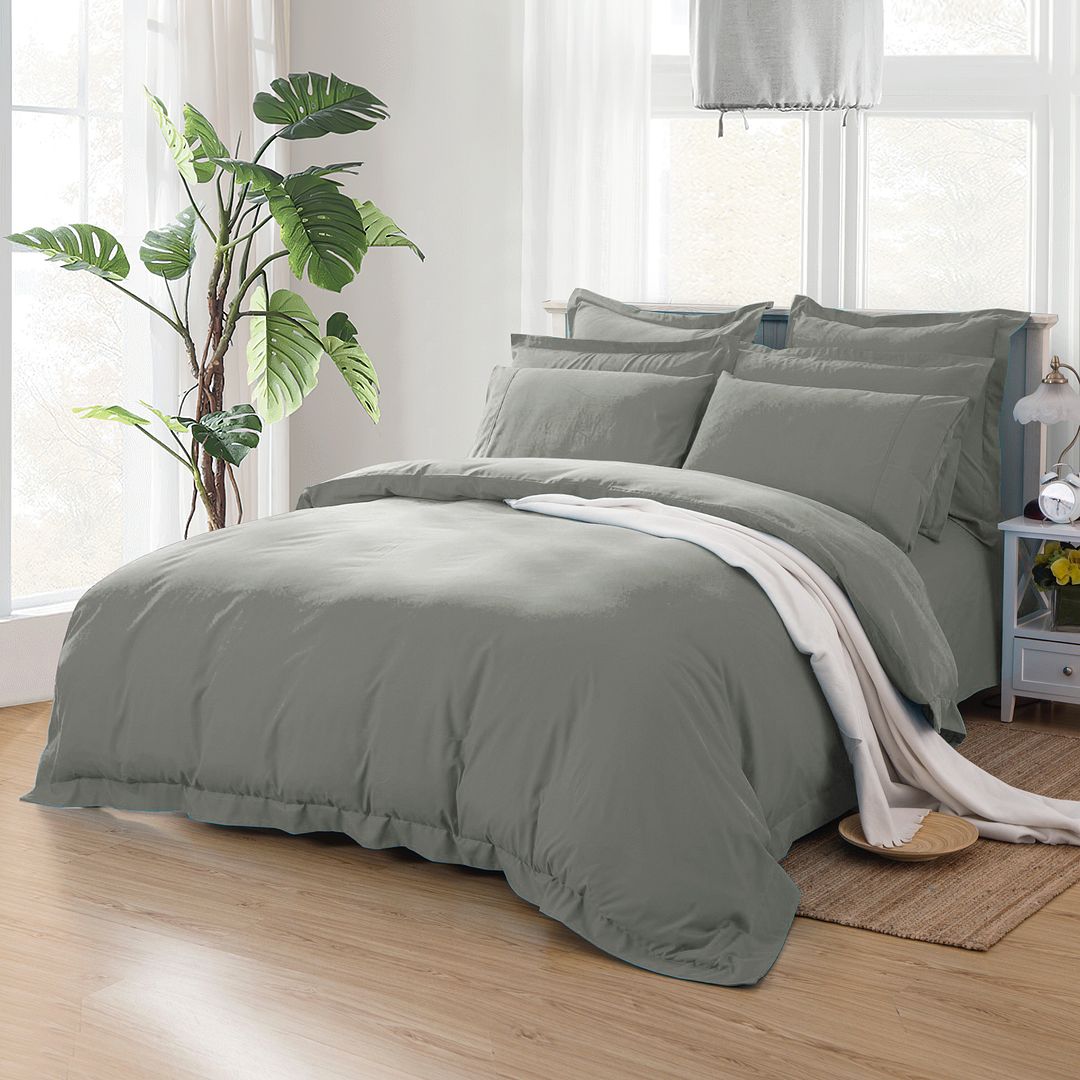 Grey 1000TC Tailored King Single Quilt Cover Set