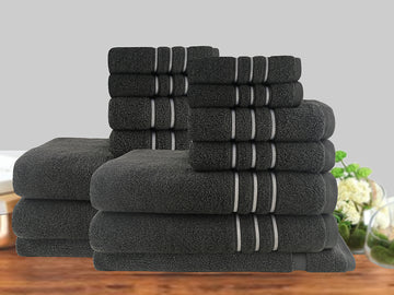 14pc classic dobby stripe cotton towel set 650gsm charcoal - BM House & Garden
