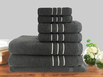 7pc classic dobby stripe cotton towel set 650gsm charcoal - BM House & Garden