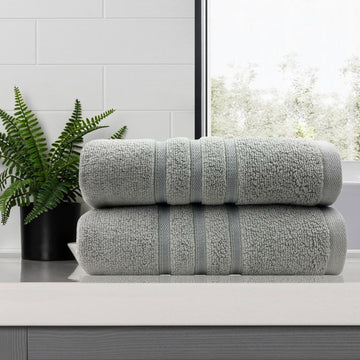 amor classic dobby stripe super soft premium cotton bath towel 2 pcs silver - BM House & Garden