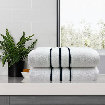amor classic dobby stripe super soft premium cotton bath towel 2 pcs white - BM House & Garden