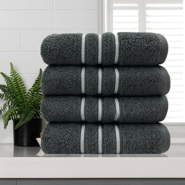 amor classic dobby stripe super soft premium cotton hand towel 4 pcs charcoal - BM House & Garden