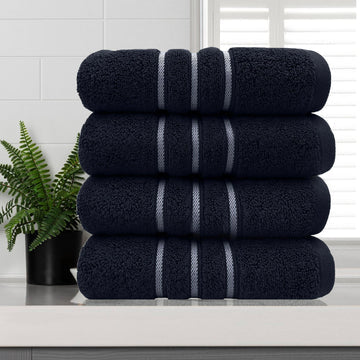 amor classic dobby stripe super soft premium cotton hand towel 4 pcs sailor blue - BM House & Garden