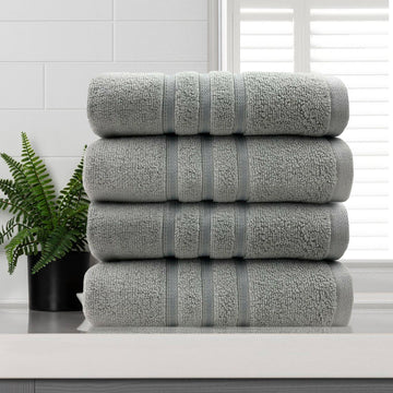 amor classic dobby stripe super soft premium cotton hand towel 4 pcs silver - BM House & Garden