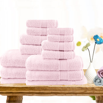 14pc light weight soft cotton bath towel set baby pink - BM House & Garden
