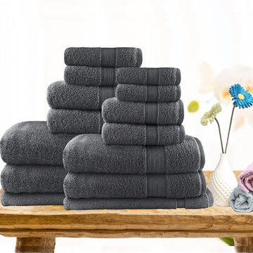 14pc light weight soft cotton bath towel set charcoal - BM House & Garden