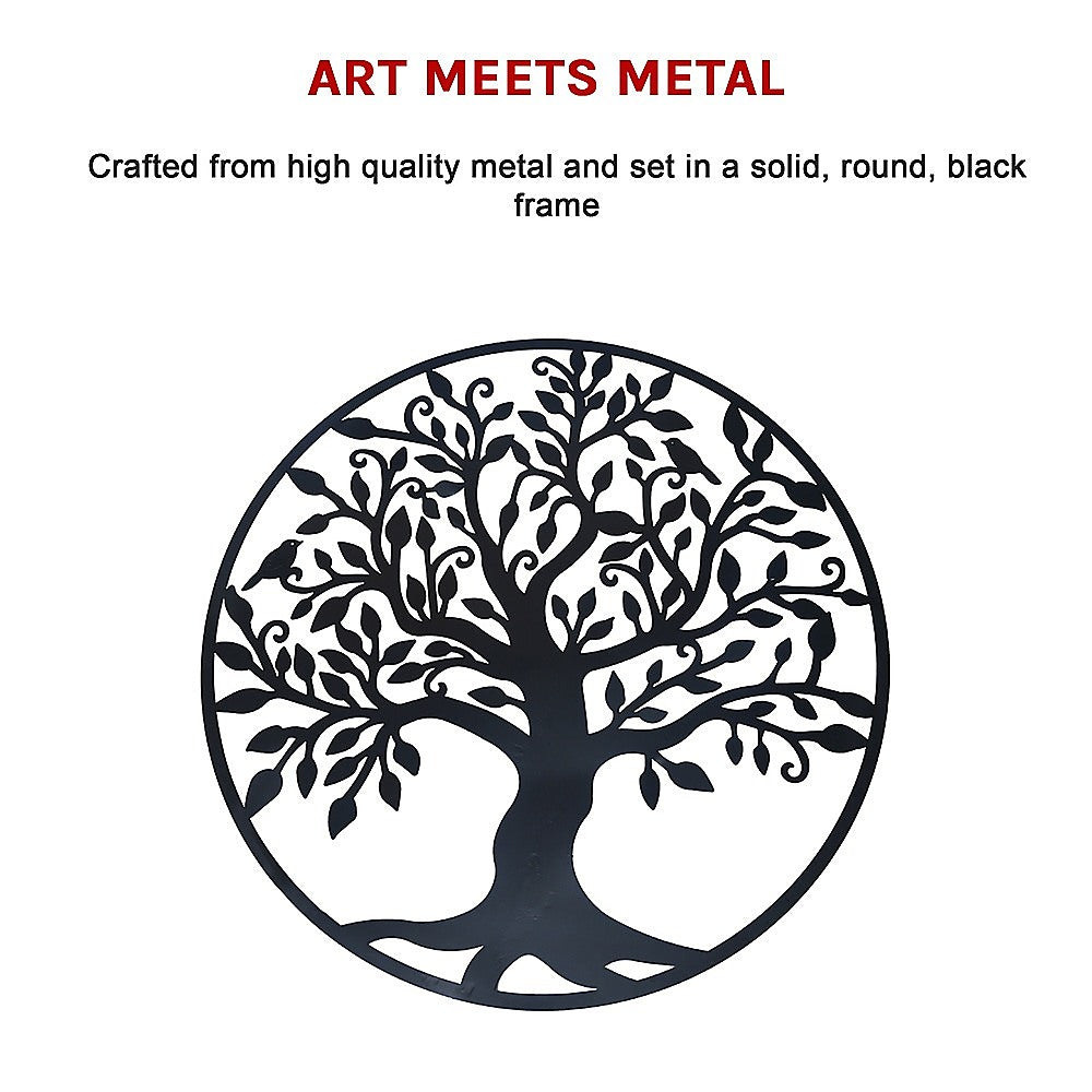 Black Tree of Life Wall Art Hanging Metal Iron Sculpture Garden 60cm - BM House & Garden