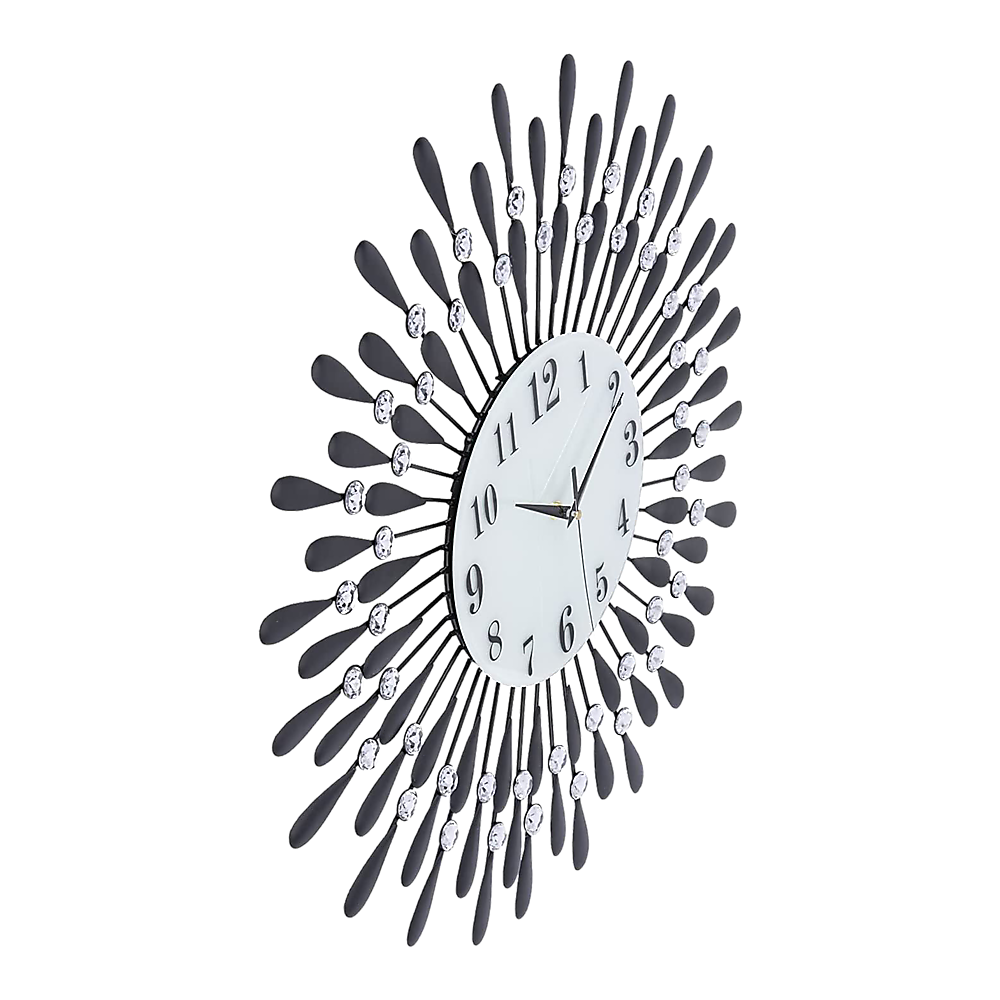 Large Modern 3D Crystal Wall Clock Luxury Art Metal Round Home Decor - BM House & Garden