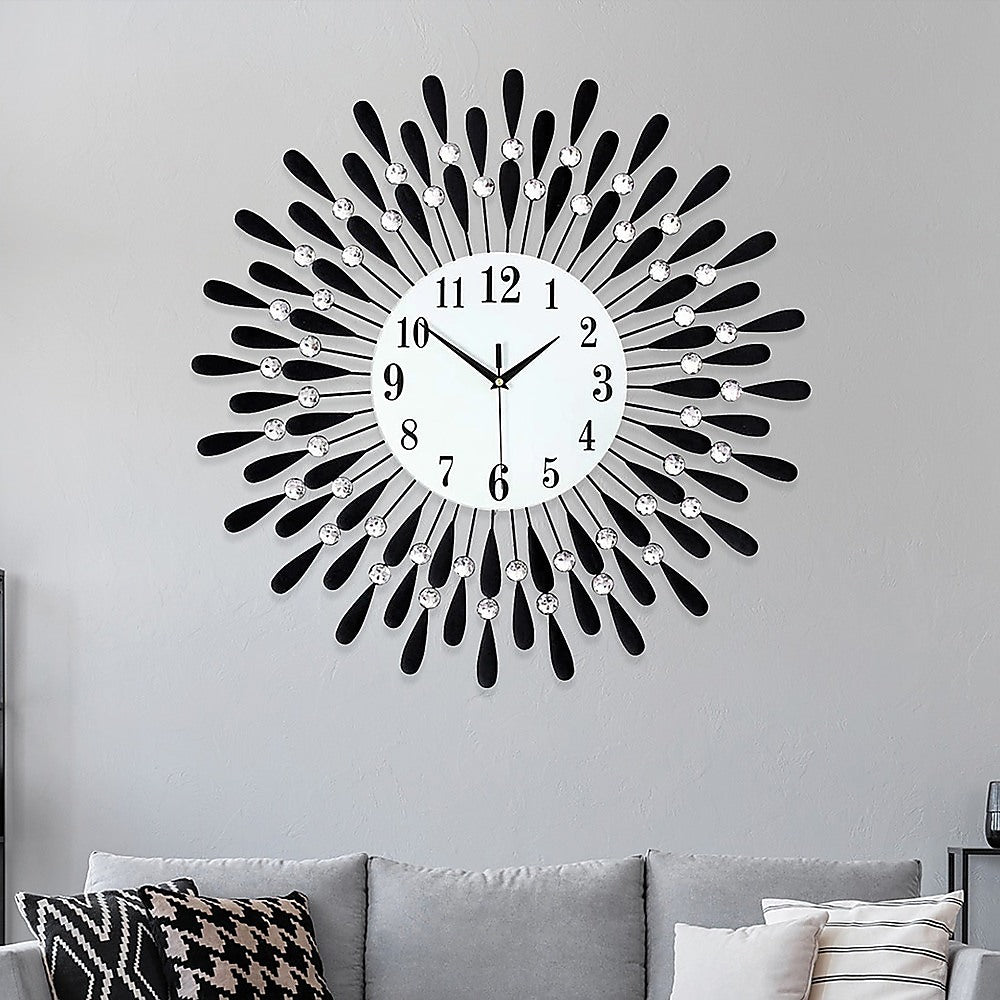 Large Modern 3D Crystal Wall Clock Luxury Art Metal Round Home Decor - BM House & Garden