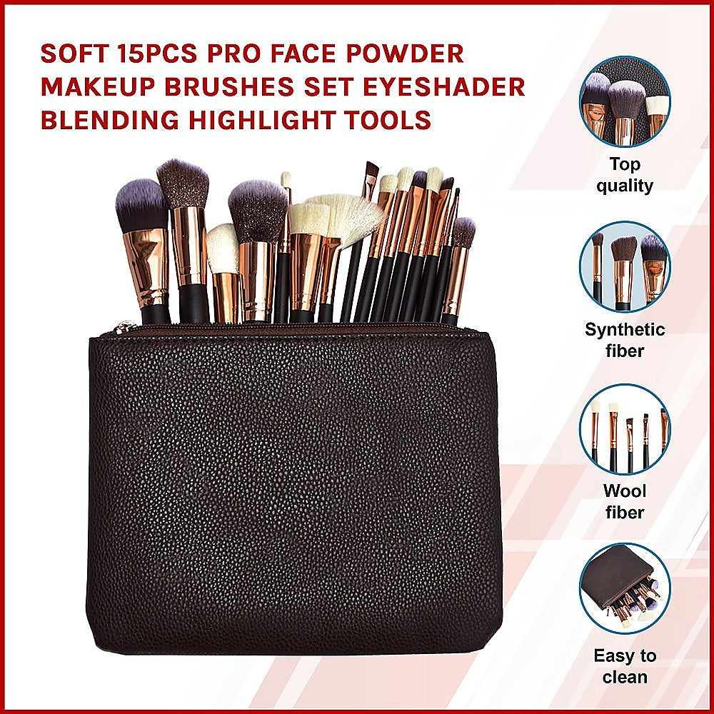 Soft 15Pcs Pro Face Powder Makeup Brushes Set Eyeshader Blending Highlight Tools - BM House & Garden