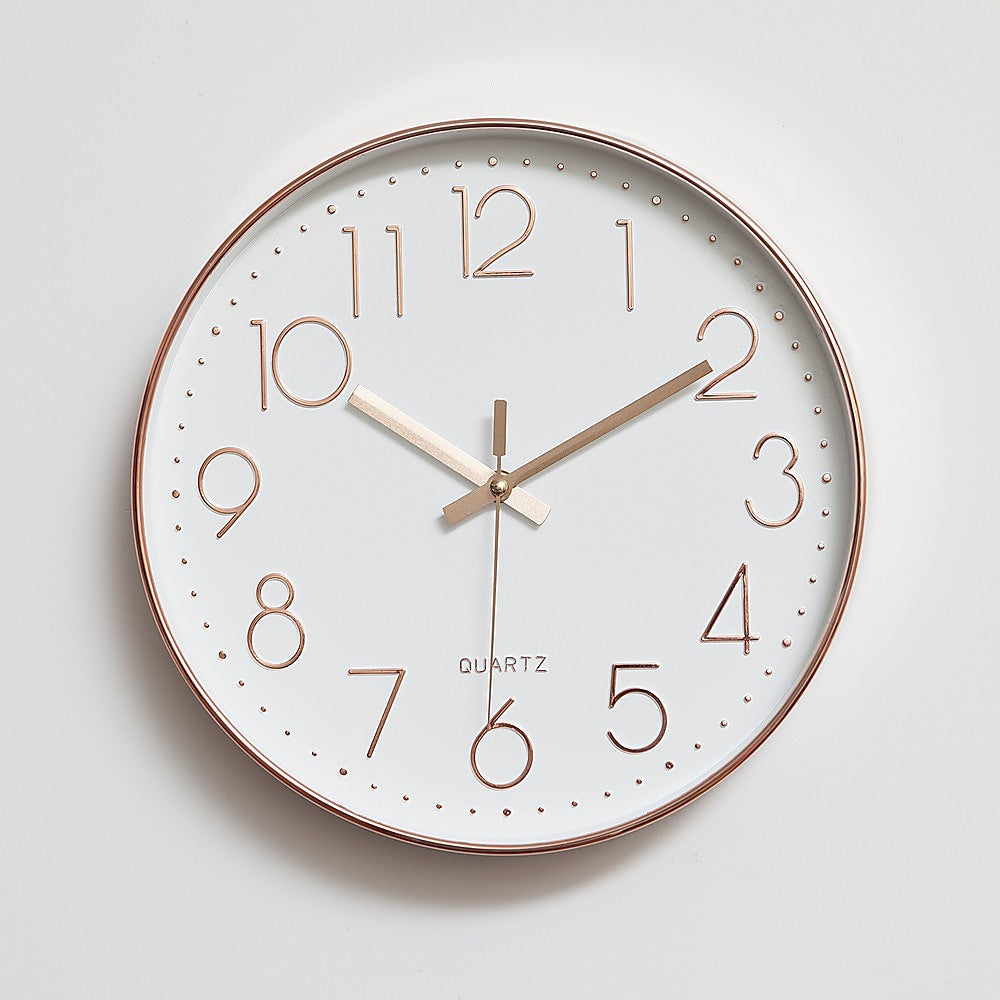 Modern Wall Clock Silent Non-Ticking Quartz Battery Operated Rose Gold - BM House & Garden