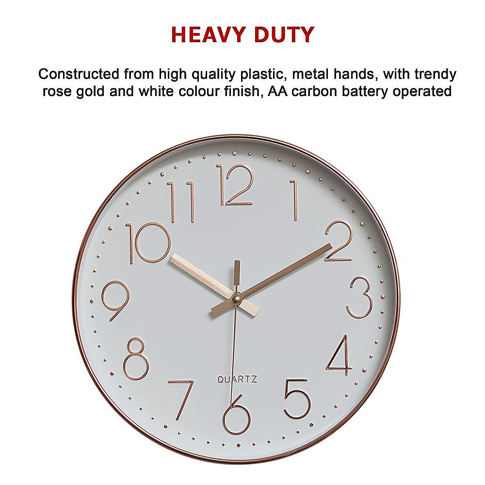 Modern Wall Clock Silent Non-Ticking Quartz Battery Operated Rose Gold - BM House & Garden