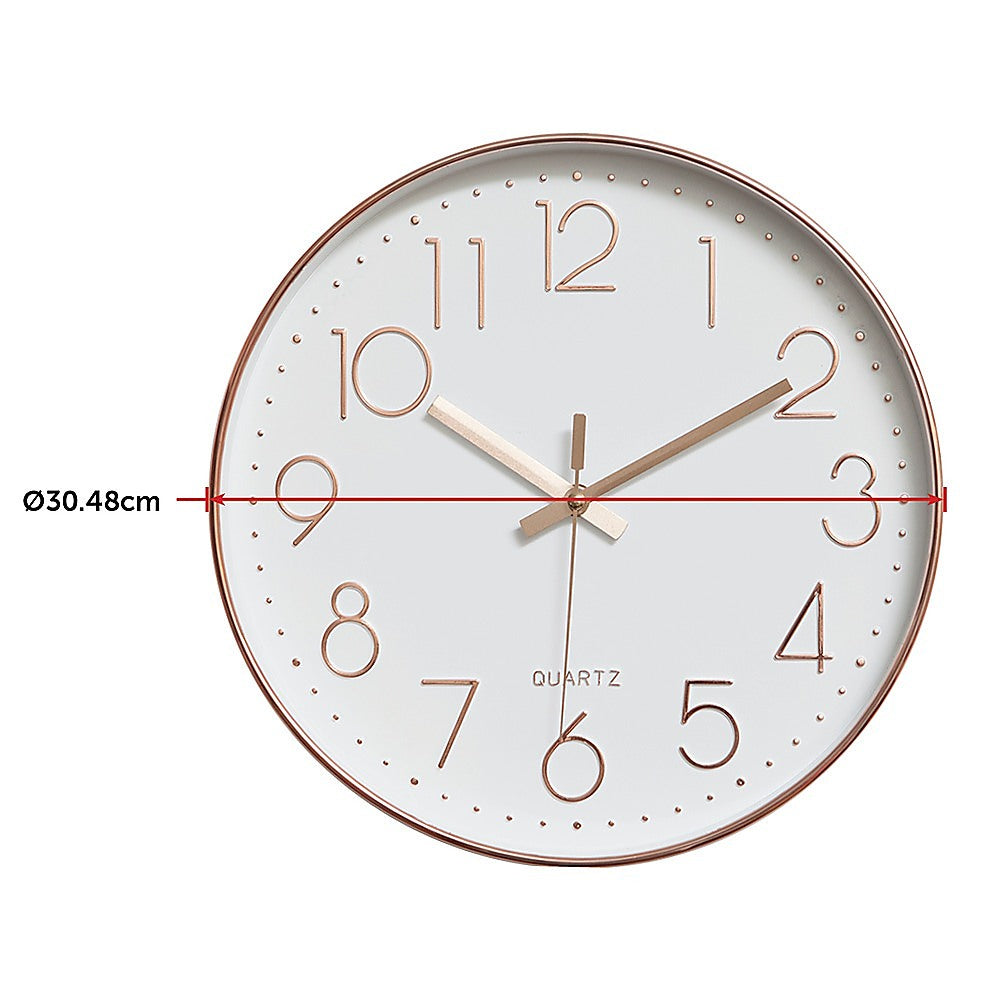 Modern Wall Clock Silent Non-Ticking Quartz Battery Operated Rose Gold - BM House & Garden