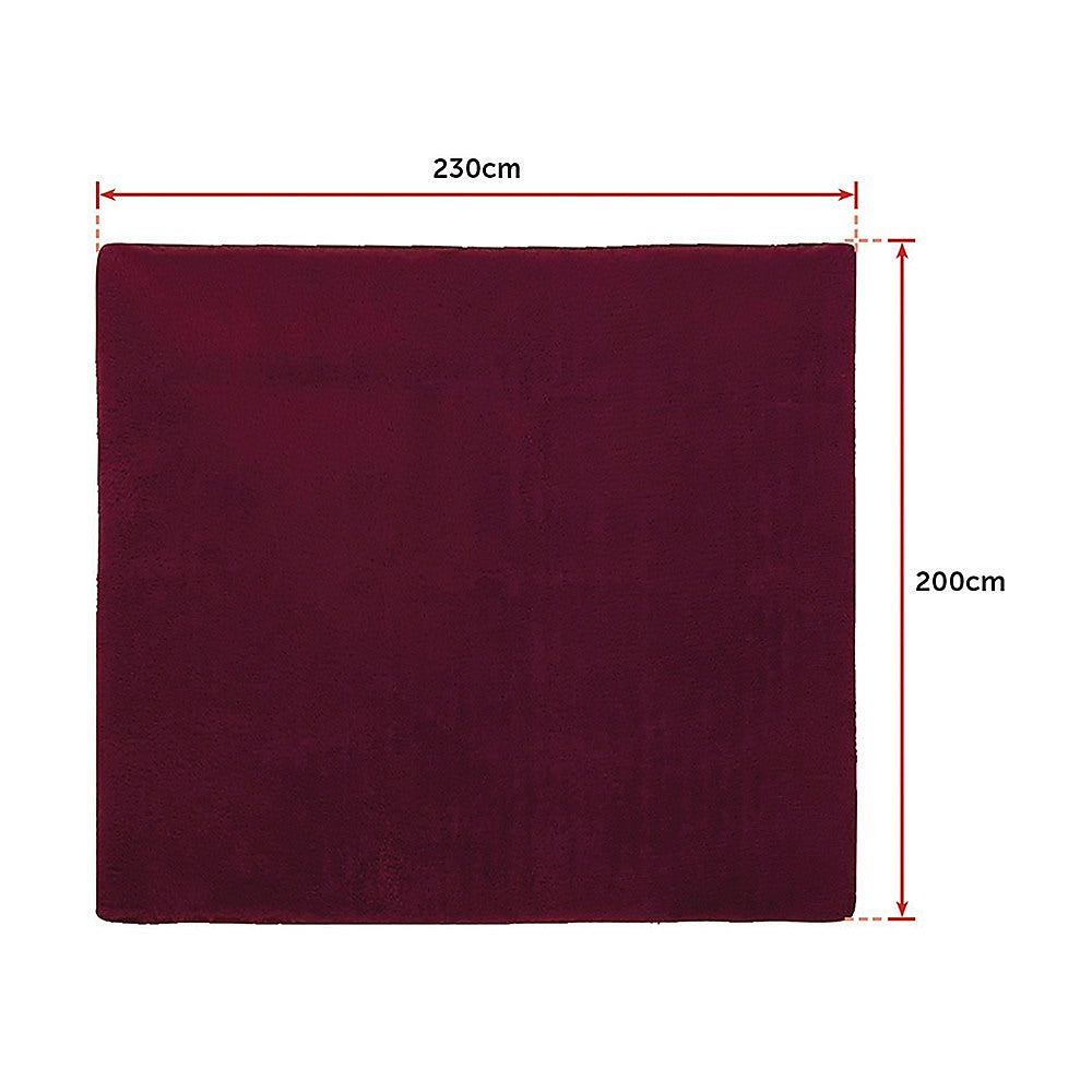 230x200cm Floor Rugs Large Shaggy Rug Area Carpet Bedroom Living Room Mat - Burgundy - BM House & Garden