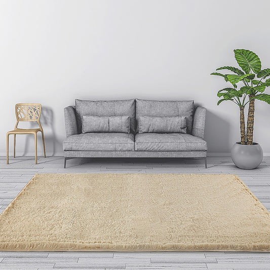230x200cm Floor Rugs Large Shaggy Rug Area Carpet Bedroom Living Room Mat - Beige - BM House & Garden
