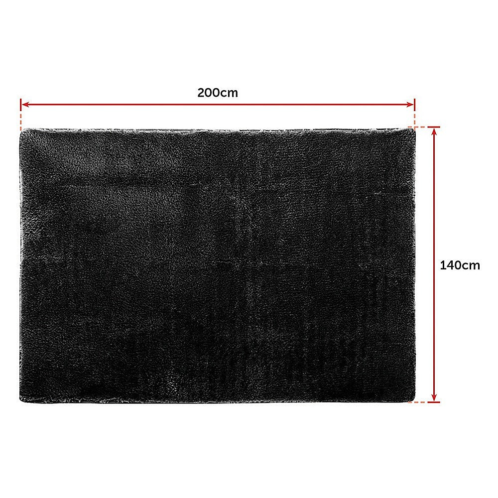 200x140cm Floor Rugs Large Shaggy Rug Area Carpet Bedroom Living Room Mat - Black - BM House & Garden