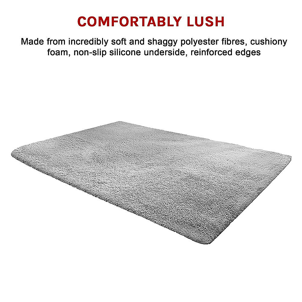 230x160cm Floor Rugs Large Shaggy Rug Area Carpet Bedroom Living Room Mat - Grey - BM House & Garden