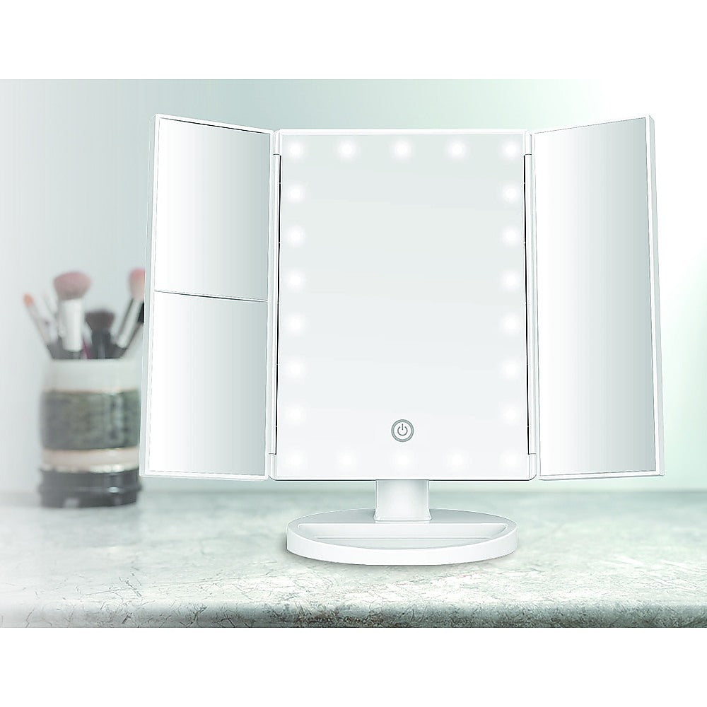 Makeup Mirror With LED Light Standing Mirror Magnifying Tri-Fold Touch - BM House & Garden