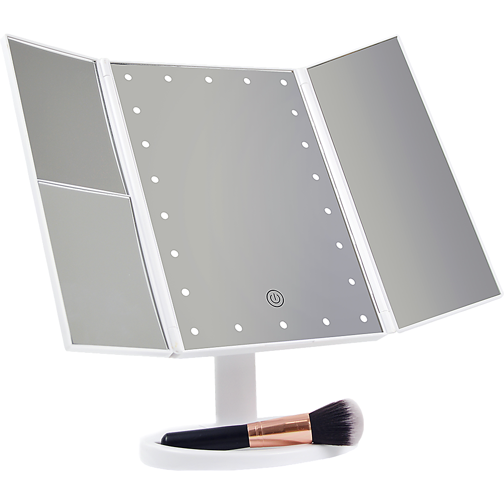 Makeup Mirror With LED Light Standing Mirror Magnifying Tri-Fold Touch - BM House & Garden