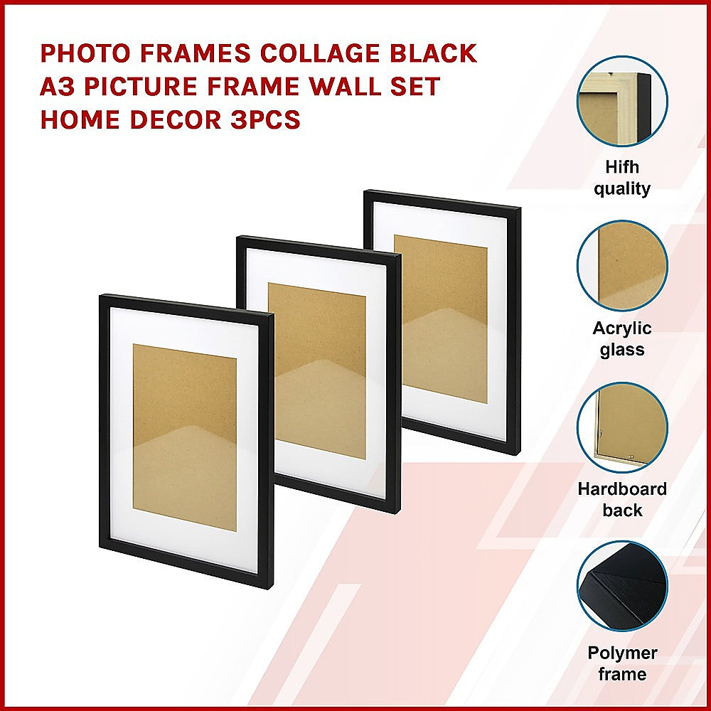 Set of 3 A3 Black Photo Frames