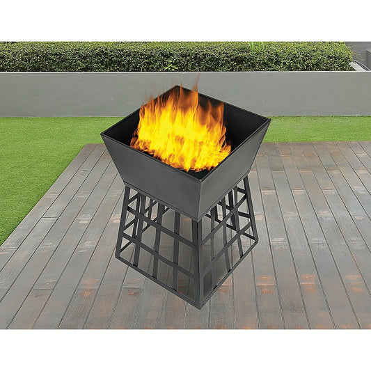 Black Fire Pit Square Log Patio Garden Heater Outdoor Table Top BBQ Camping - BM House & Garden