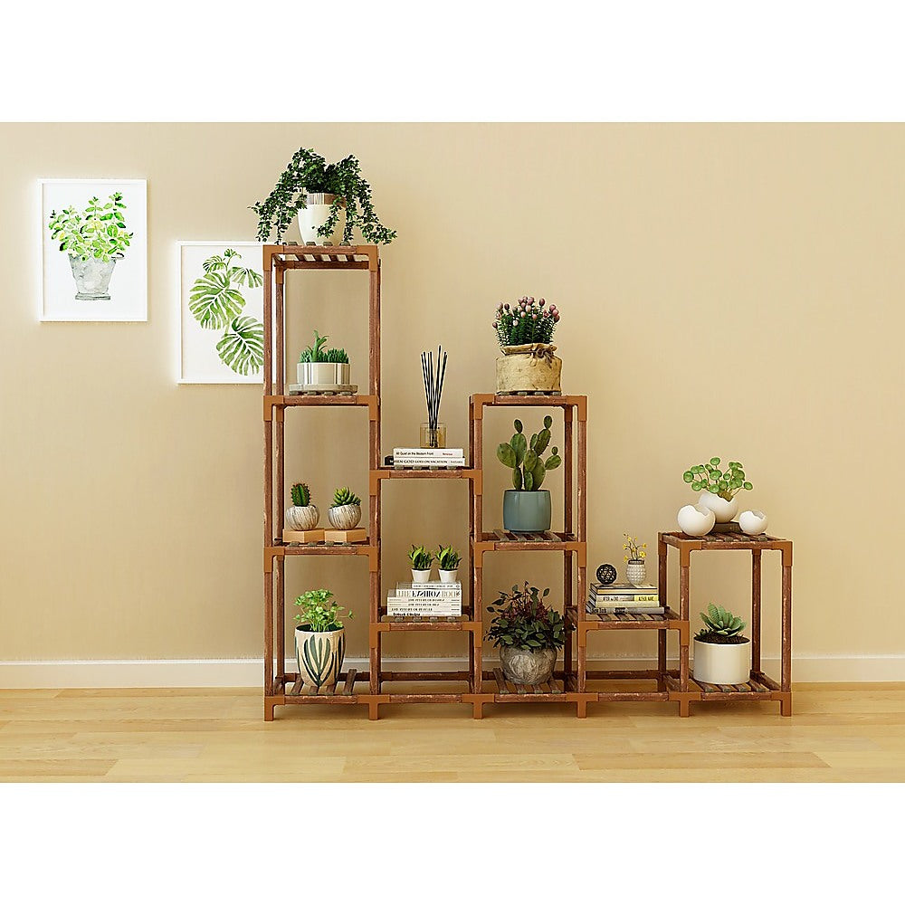 Indoor Outdoor Garden Plant Stand Planter Flower Pot Shelf Wooden Shelving - 12 Shelves - BM House & Garden