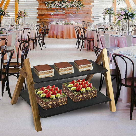 Party 2 Tier Cake Stand Slate Wedding Tiered Serving Stand Afternoon Tea - BM House & Garden