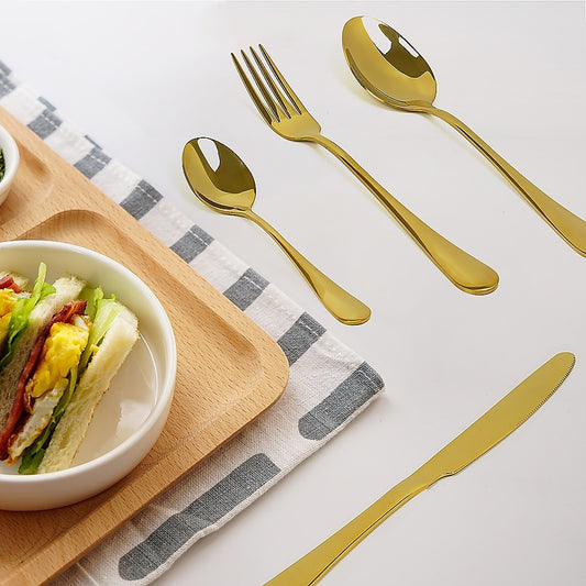 24-piece Gold Cutlery Flatware Stainless Steel Silverware Set Reflective Mirror Finish - BM House & Garden