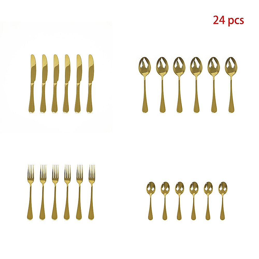 24-piece Gold Cutlery Flatware Stainless Steel Silverware Set Reflective Mirror Finish - BM House & Garden