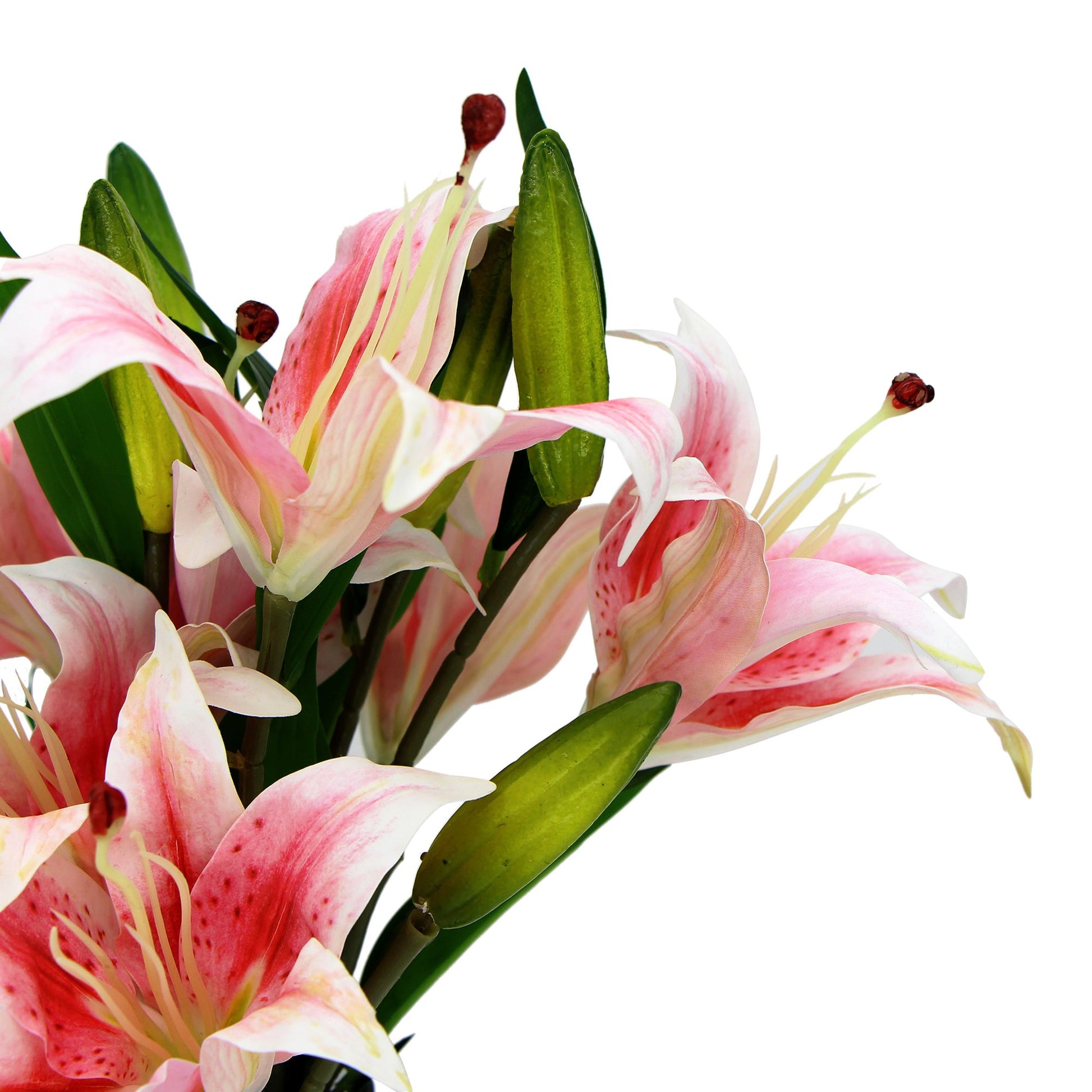 Premium Faux Pink Lily In Glass Vase (Artificial Tiger Lily Arrangement) - BM House & Garden