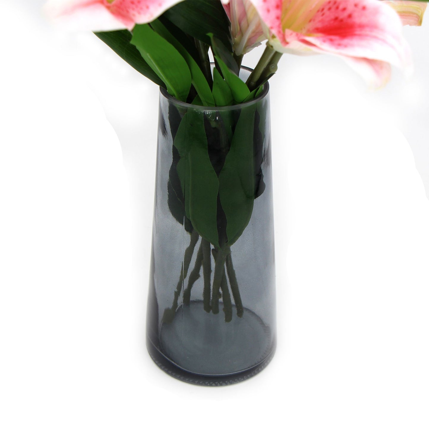 Premium Faux Pink Lily In Glass Vase (Artificial Tiger Lily Arrangement) - BM House & Garden