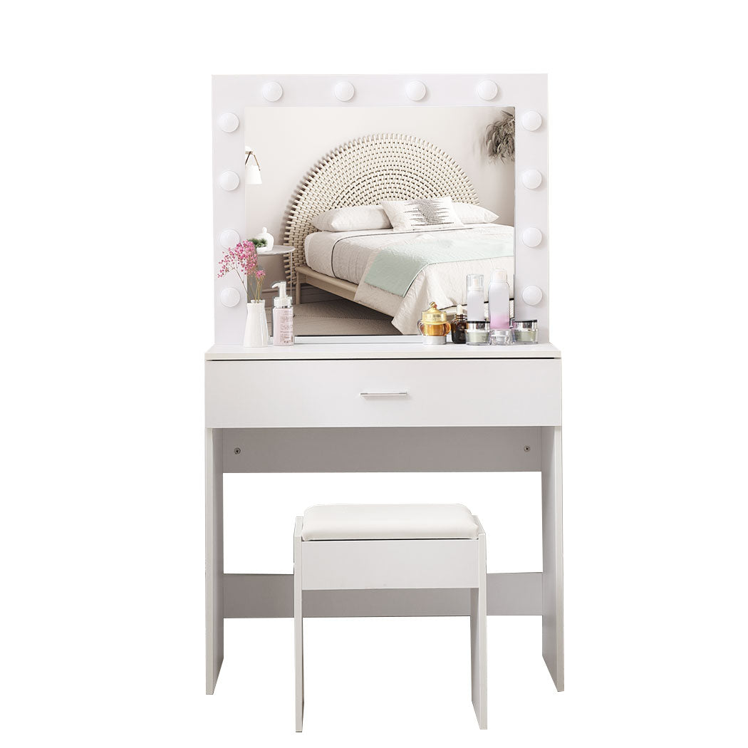 Levede Dressing Table with 12 LED Bulbs and Stool