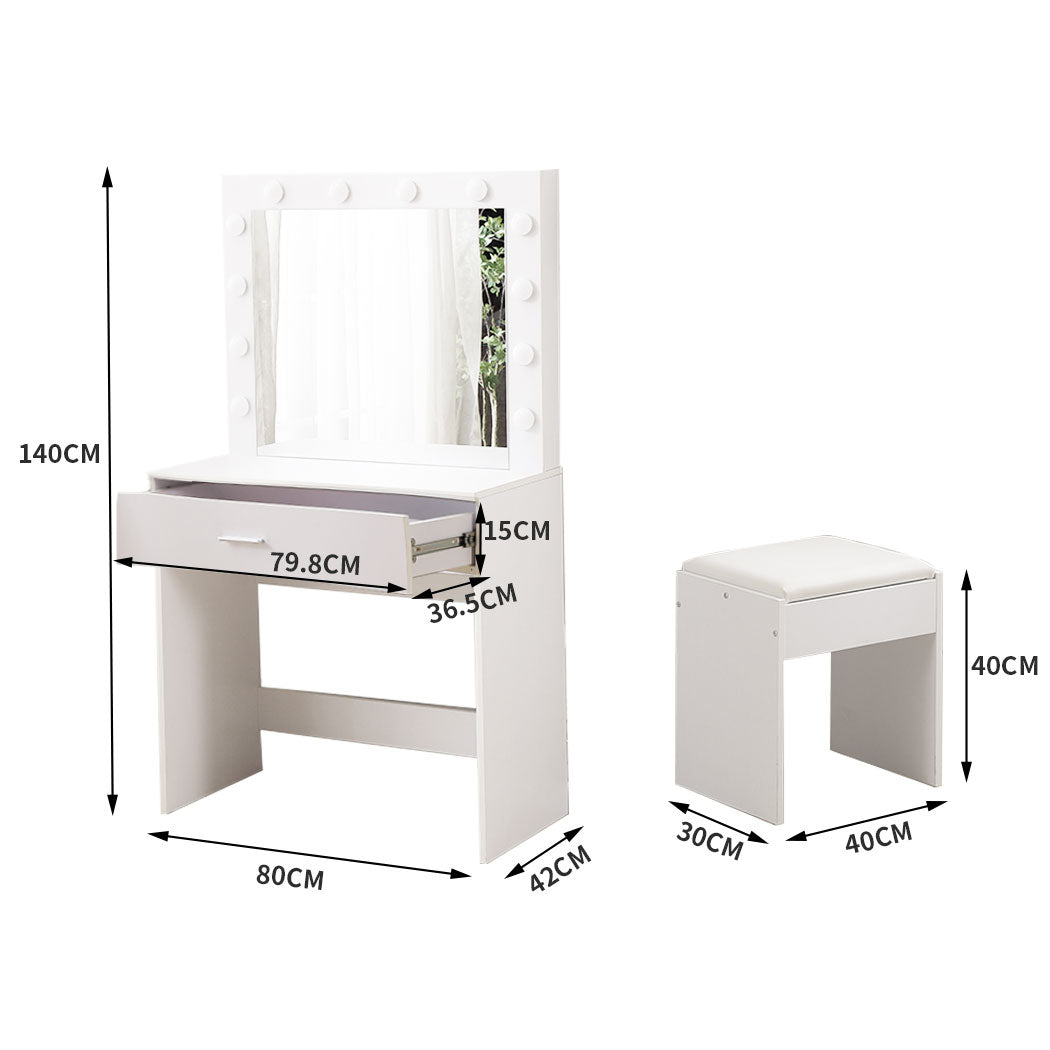 Levede Dressing Table with 12 LED Bulbs and Stool