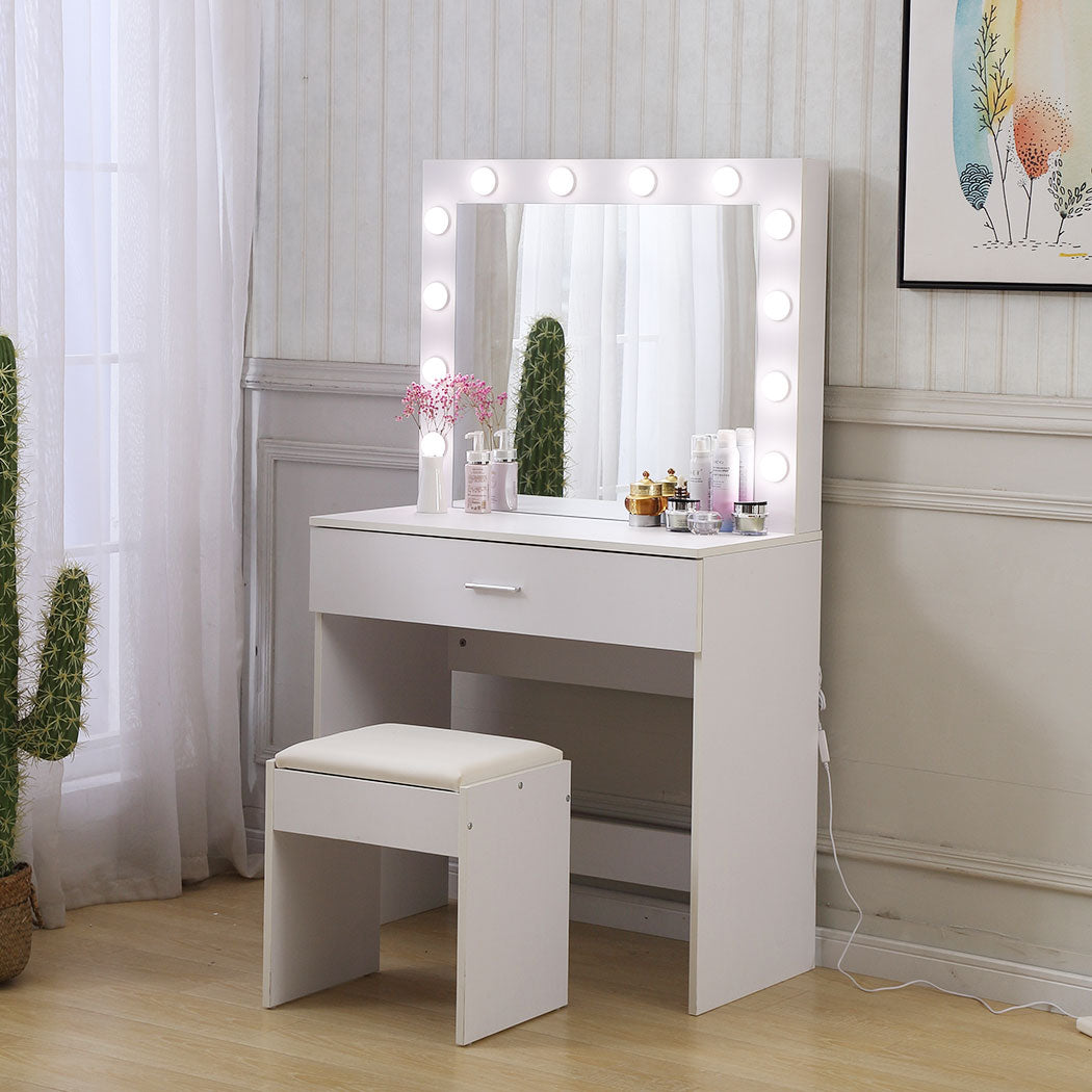 Levede Dressing Table with 12 LED Bulbs and Stool