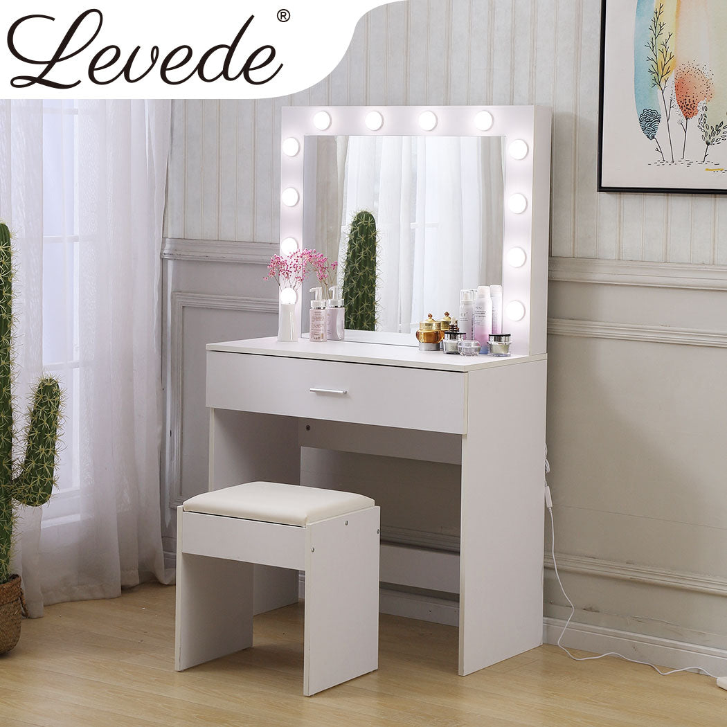 Levede Dressing Table with 12 LED Bulbs and Stool