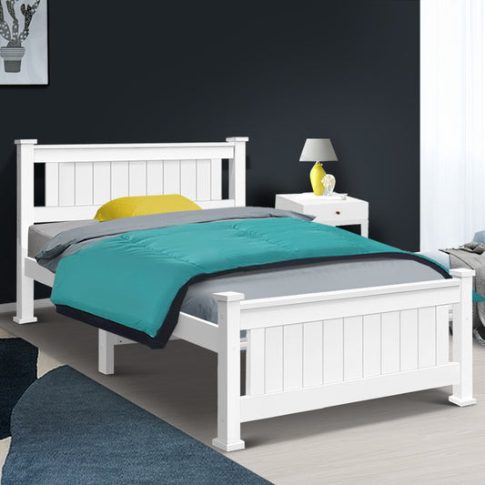 Single Size Wooden Bed Frame - White - BM House & Garden