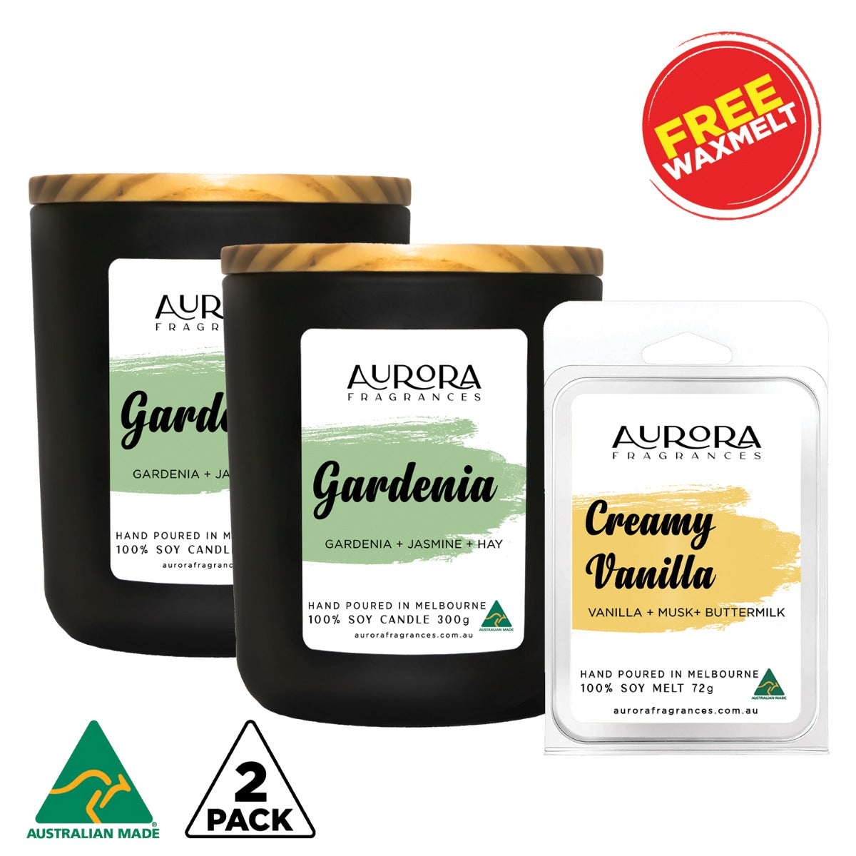 Aurora Gardenia Scented Soy Candle Australian Made 300g 2 Pack - BM House & Garden