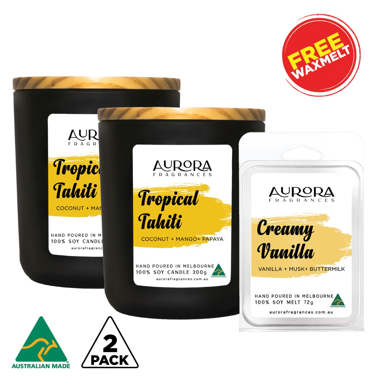 Aurora Tropical Tahiti Scented Soy Candle Australian Made 300g 2 Pack - BM House & Garden