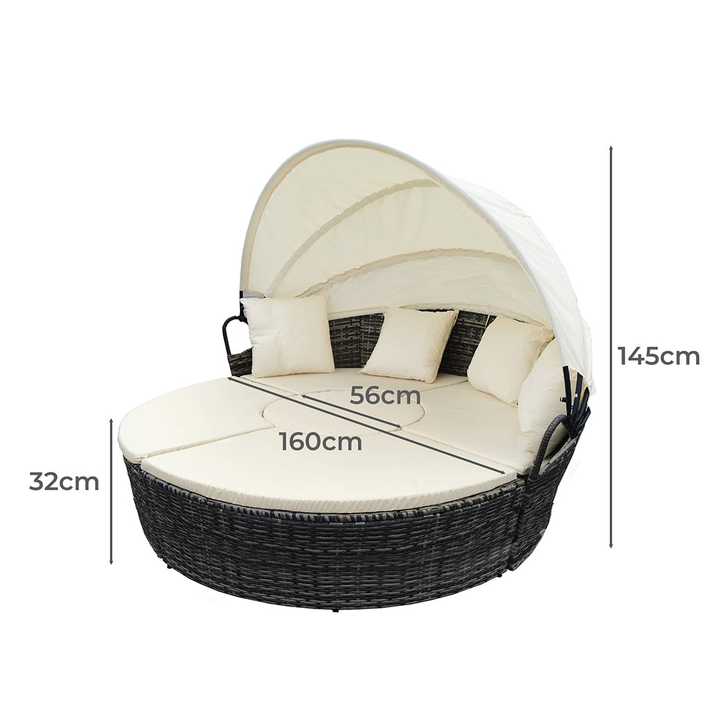 Levede 4 Piece Beige and Grey Wicker Day Bed