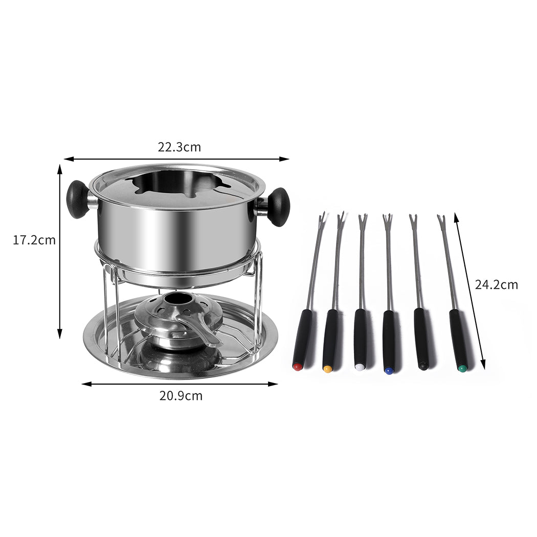 Classic Fondue Set 12pcs Stainless Steel Cheese Chocolate Dipping  6 Forks - BM House & Garden